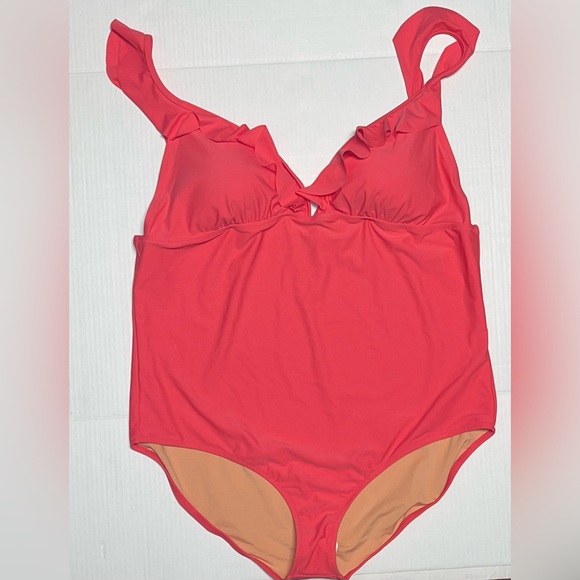 J.CREW ONE PIECE SWIMSUIT V-NECK RUFFLE   WOMEN PINK COLOR PLUS SIZE SIZE 3X - Picture 6 of 9